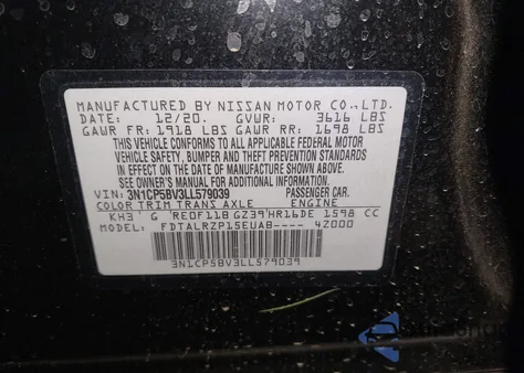 2020 Nissan Kicks S Xtronic Cvt z USA, uszkodzony, nr VIN 3N1CP5BV3LL579039